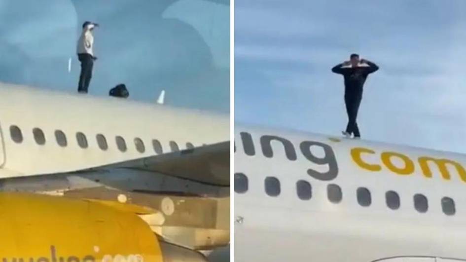 Испанияда эркак самолёт устига чиқиб, рақс тушди (видео)